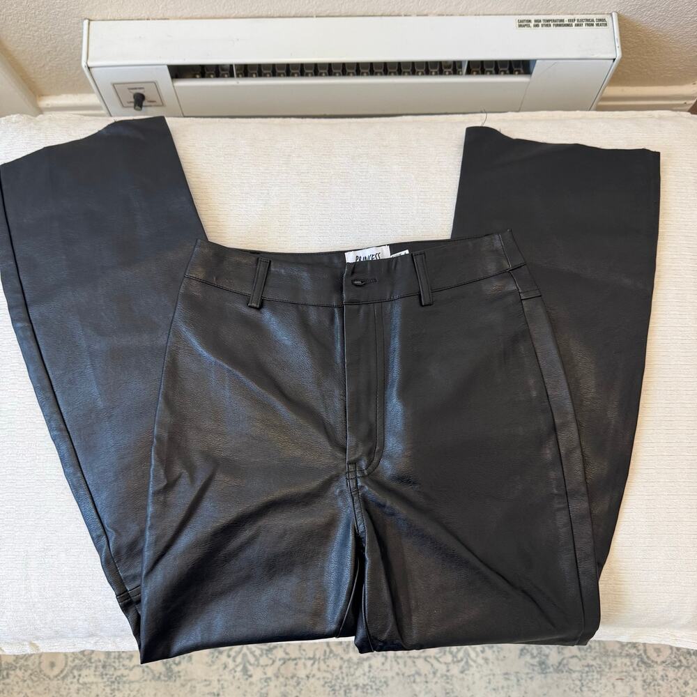 Princess Polly Black Faux Leather Straight Leg Pants Size 0